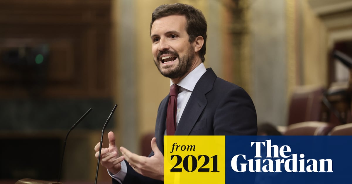 guardian's tweet card. Leader of People’s party Pablo Casado’s appearance at service for dictator called a ‘coincidence’
