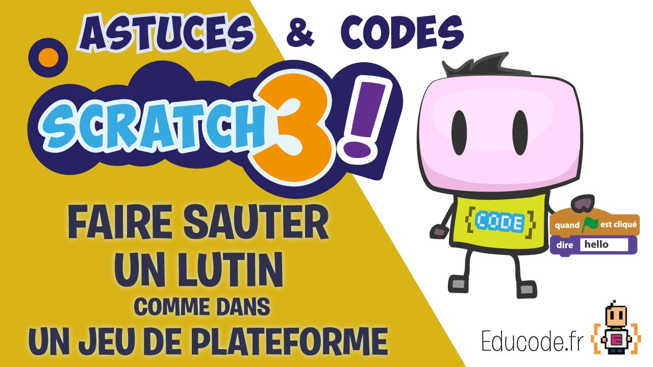 educode_project's tweet card. Tuto Scratch3 - Comment faire sauter un lutin comme dans un jeu de...
