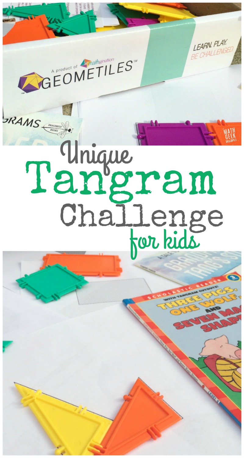 mathgeekmama's tweet card. This hands on exploration will both challenge and excite your kids! Use this tangram game as a math center, independent activity or for a family math night!