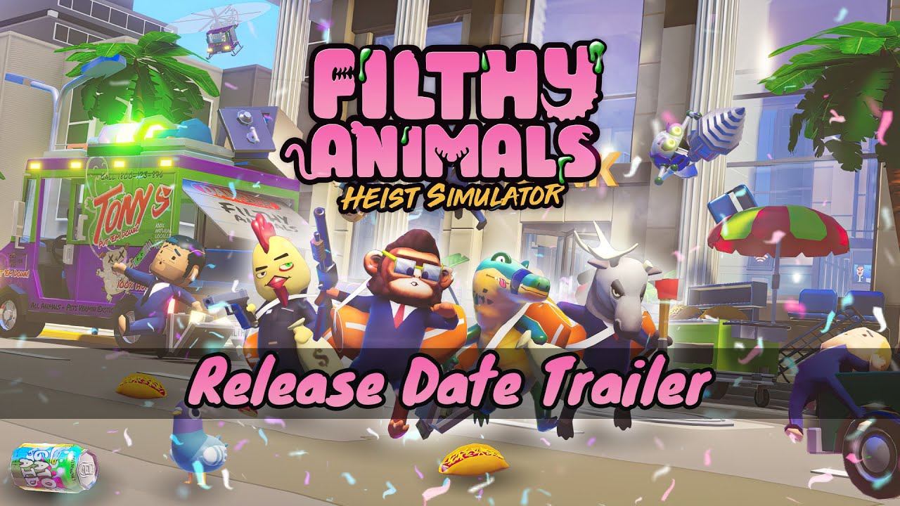 FilthyAnimalsHS's tweet card. Filthy Animals | Heist Simulator - Official PC Release Date Trailer