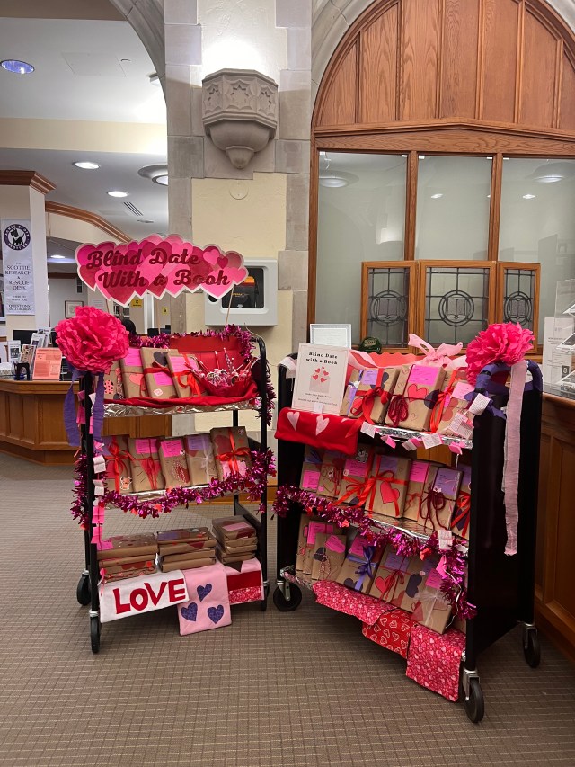 McCainLibrary's tweet card. Due to a certain feathered creature that will not be named here, we had a late (but successful!) start to Blind Date With a Book. We are extending the Valentine’s Day festivities until the en…