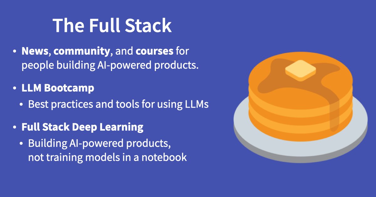 full_stack_dl's tweet card. News, community, and courses for people building AI-powered products.