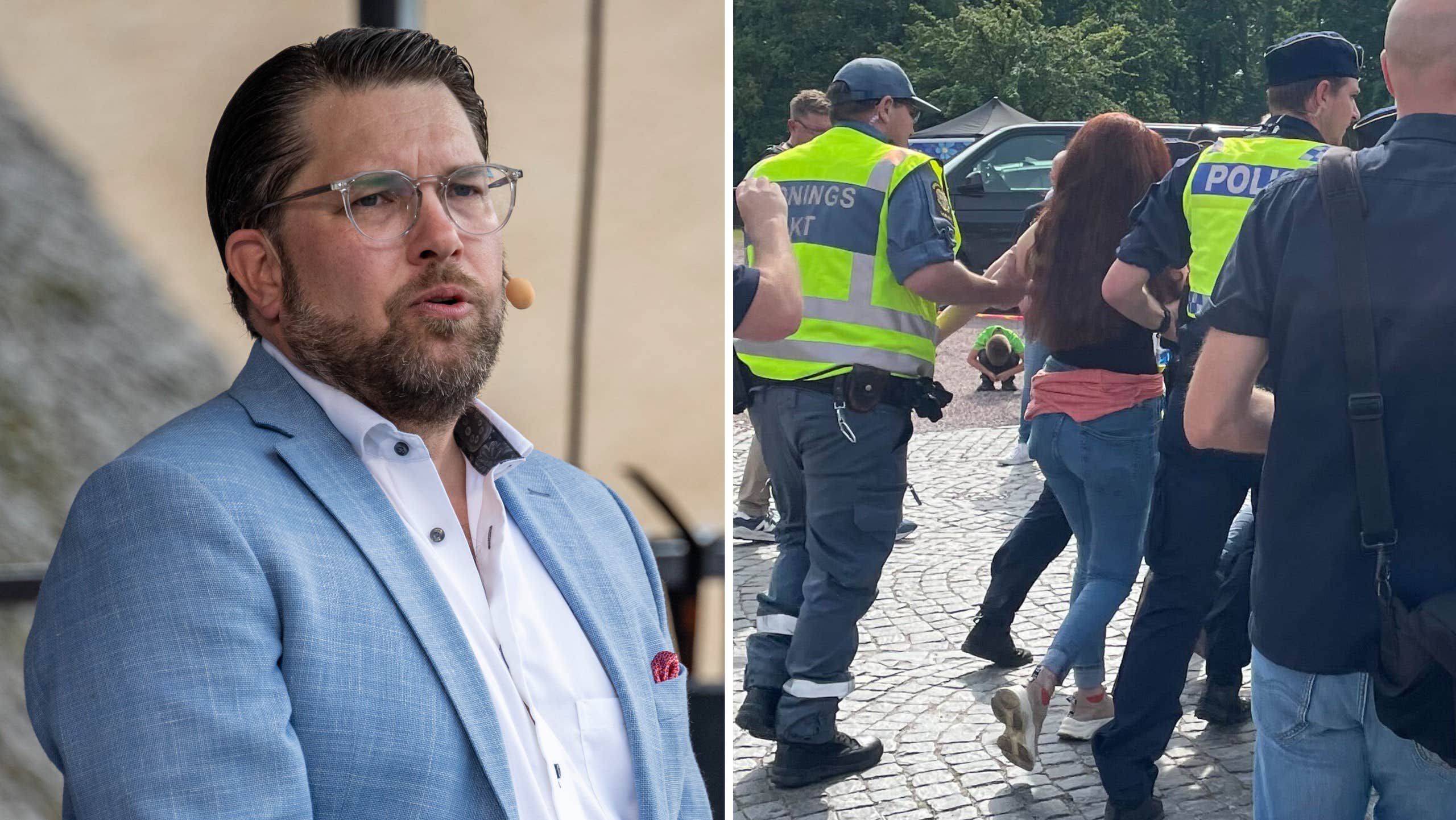 MadeleineD71600's tweet card. Jimmie Åkessons tal i Sölvesborg avbröts i dag av aktivister. I klipp som sprids hörs en kvinna ropa ”heil Hitler”. Nu misstänks hon för hets mot folkgrupp. Kvinnan själv säger att hon sa det som en...