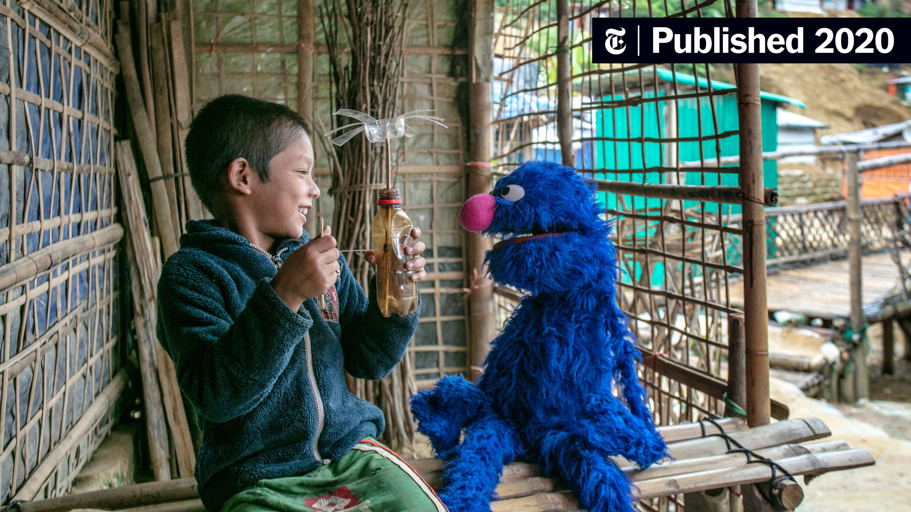 ABlinken's tweet card. Noor and Aziz are Rohingya Muppets who will feature in educational programming that will be shown in refugee camps.