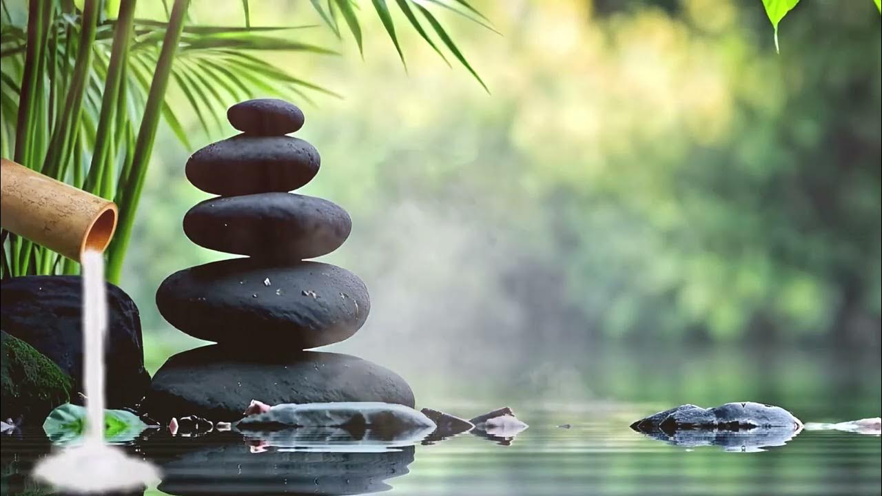 SolielSelena's tweet card. 🌿💧 Zen Bamboo Fountain | Relaxing Music & Peaceful Water Scene 🌙🪨