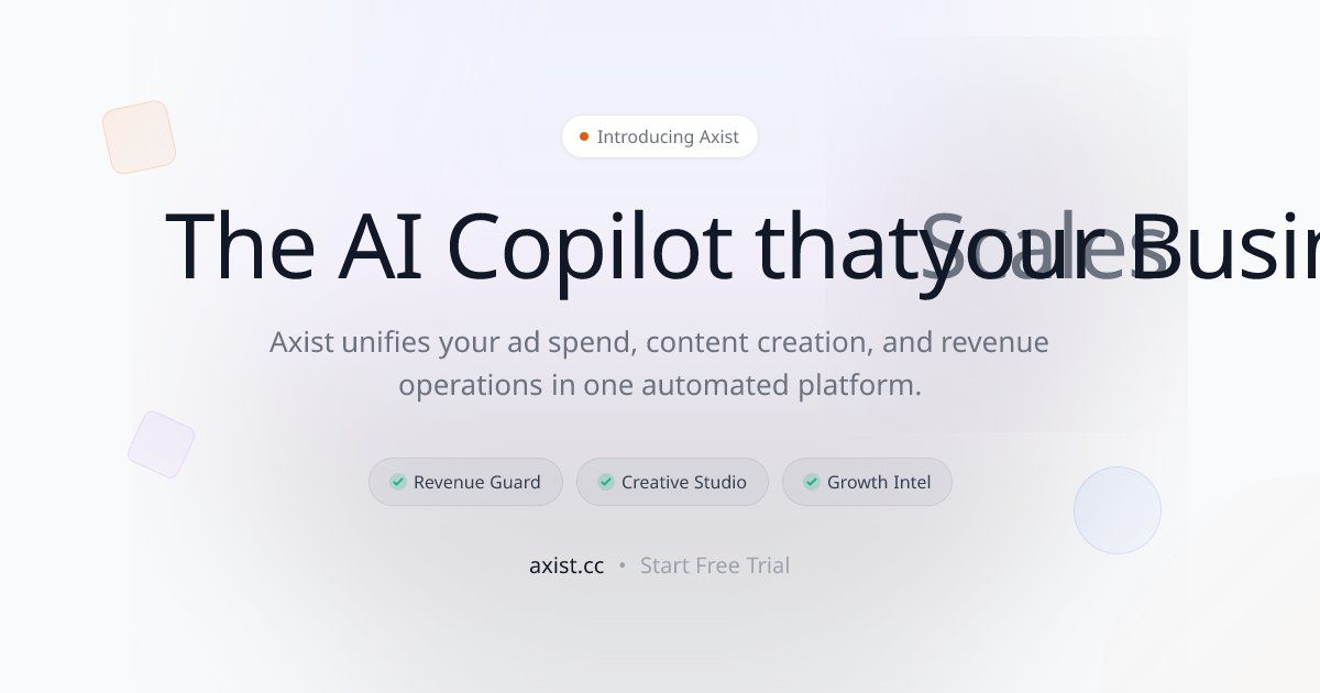 999tommy__'s tweet card. Axist unifies your ad spend, content creation, and revenue operations in one automated platform. Unlock error-free growth and run your business on autopilot with Revenue Guard, Creative Studio, and...