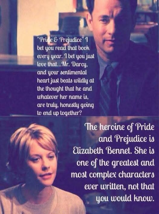 vlauthor's tweet card. Much as I enjoy “You Got Mail,” that was one part of the movie I never understood. No, not Joe Fox’s snarky take on “Pride and Prejudice.” But rather the second part, when Kathleen Kelly speaks of …