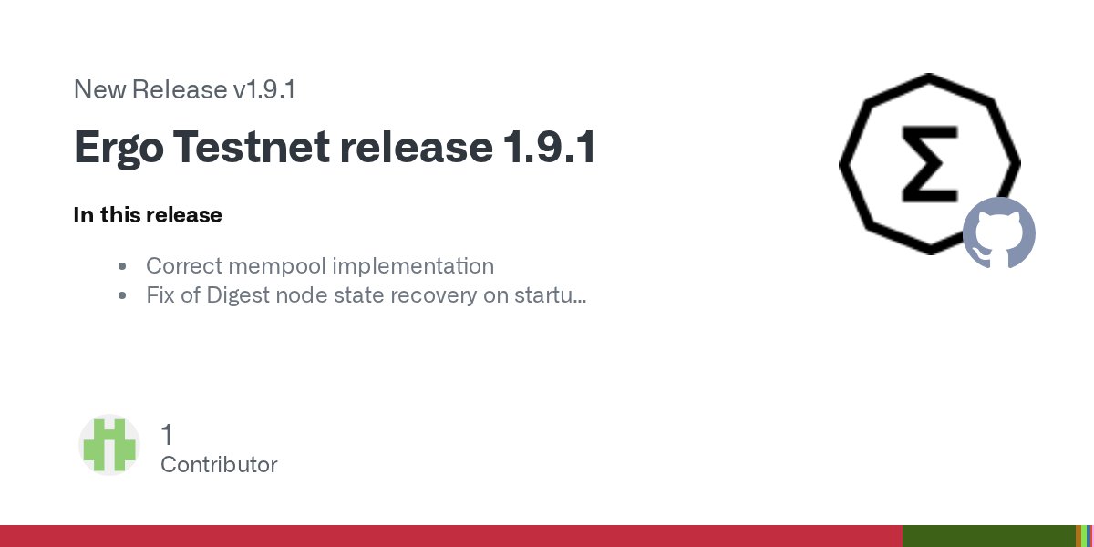 ergo_platform's tweet card. In this release Correct mempool implementation Fix of Digest node state recovery on startup Fix pf Parameters parsing from an extension