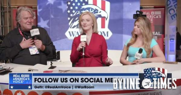 peterjukes's tweet card. As Liz Truss joins Nigel Farage and Boris Johnson as the latest recruit to Steve Bannon’s dangerous and undemocratic internationalist ‘anti-globalism’ – more online information warfare and hate will...