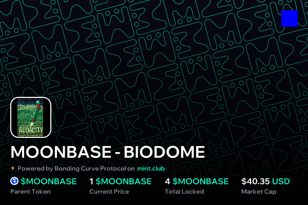 userByteREX's tweet card. MOONBASE - BIODOME (AUDACITY) is a Bonding Curved ERC1155 token on Base Network. Create a custom bonding curve token/NFT on mint.club using your preferred ERC20, instantly tradable & monetizable.