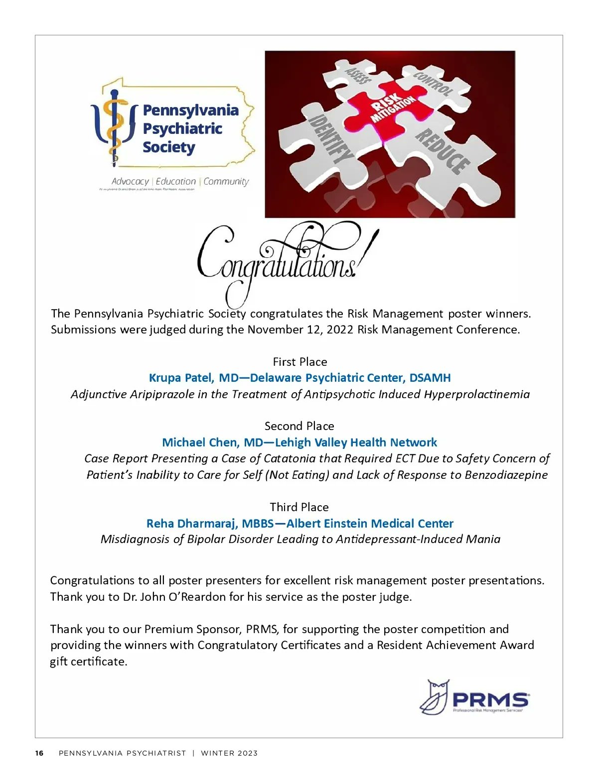 MollyMagarik's tweet card. Pennsylvania Psychiatrist Winter 2023 Page 16