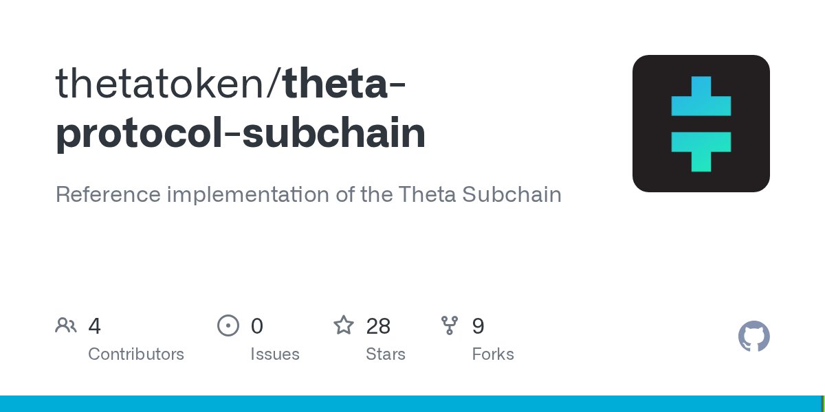 Theta_Network's tweet card. Reference implementation of the Theta Subchain. Contribute to thetatoken/theta-protocol-subchain development by creating an account on GitHub.