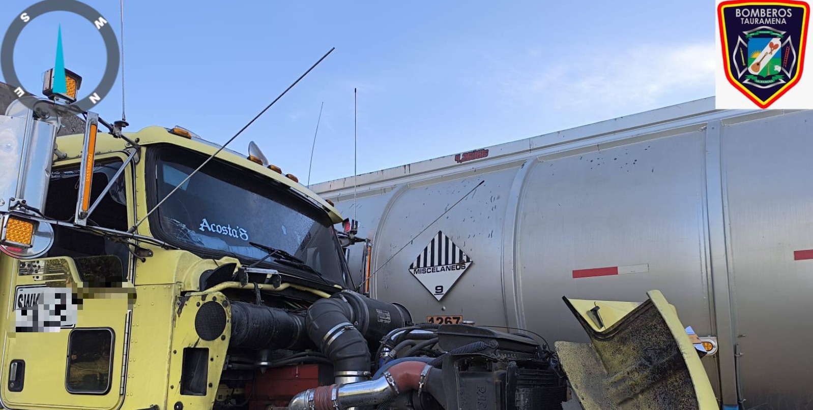 LaPoderosaFMM's tweet card. En el trayecto que comunica hacia la vereda Yaguaros de Tauramena, se presentó un accidente de tránsito que involucró a dos tractocamiones, uno de ellos cargado con aguas residuales. Ante lo sucedi...