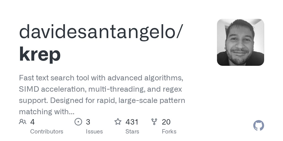 daviducolo's tweet card. Fast text search tool with advanced algorithms, SIMD acceleration, multi-threading, and regex support. Designed for rapid, large-scale pattern matching with memory-mapped I/O and hardware optimizat...