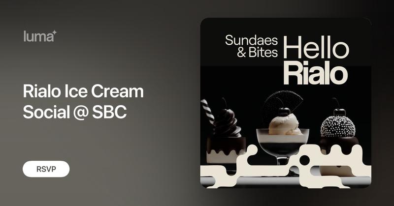 RialoHQ's tweet card. Need a break from all the technical talks? Join the Rialo team at Graduate Berkeley for an ice cream social and build your own sundae, with fun toppings, good…