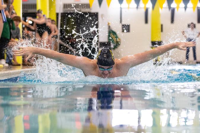 SVC_Bearcats's tweet card. FREDONIA, N.Y.  (Nov. 23)- The Saint Vincent College (SVC) men's swim team wraps up swimming at the Blue Devil Invitational in day three of competition.
