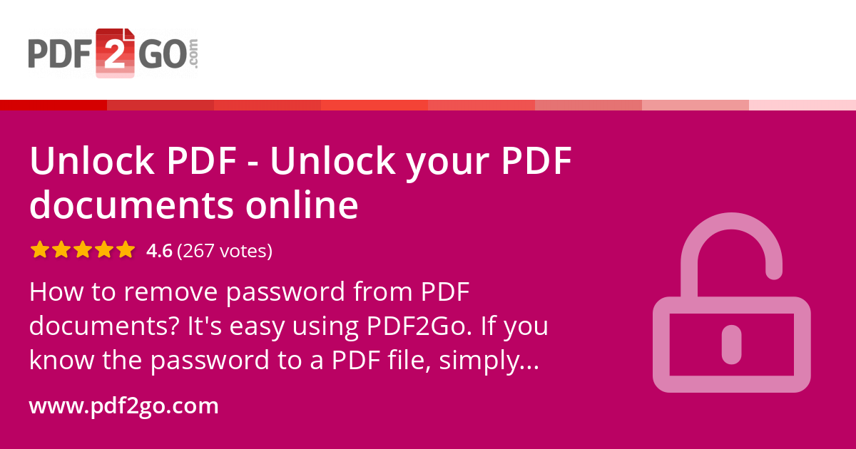 froman1960's tweet card. How to remove password from PDF documents? It's easy using PDF2Go. If you know the password to a PDF file, simply unlock the PDF with this free online service.