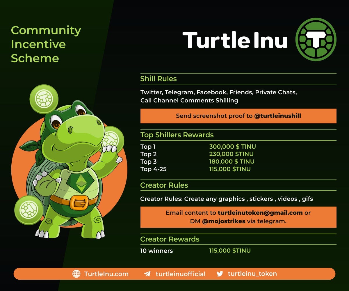 TurtleInu_token's tweet card. 💰 WIN 300,000 FREE $TINU! 💰