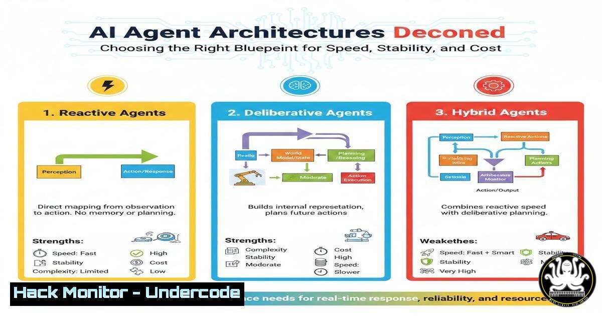 UndercodeUpdate's tweet card. The AI Agent Architectures Decoded: Choosing the Right Blueprint for Speed, Stability, and Cost - "Undercode Testing": Monitor hackers like a pro. Get