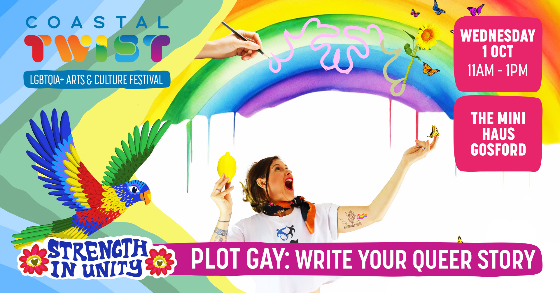 karin_swift's tweet card. Join us for Plot Gay, a special Plot Play creative writing workshop for LGBTQIA+ people and allies aged 16 and over.