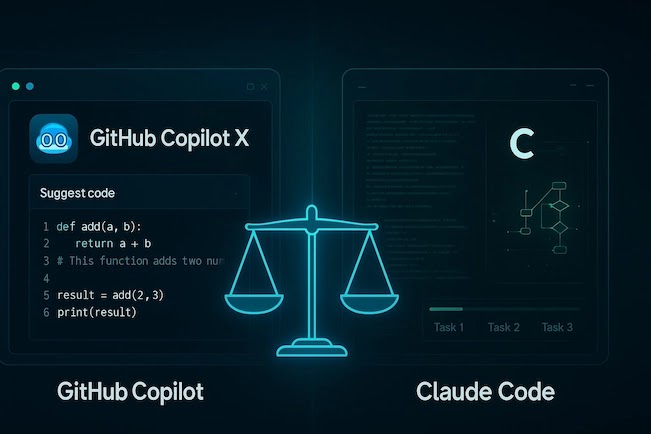 AIAlarabi's tweet card. مقارنة شاملة بين GitHub Copilot X وClaude Code 2025 لمساعدة المبرمجين على اختيار أفضل أداة لإنتاجية عالية وجودة شيفرة ممتازة.
