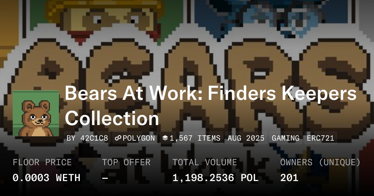 EbunaJr65537's tweet card. Introducing the Finders Keepers Collection—1,500 uniquely hand-drawn pixel art bears, each designed with personality and purpose.
