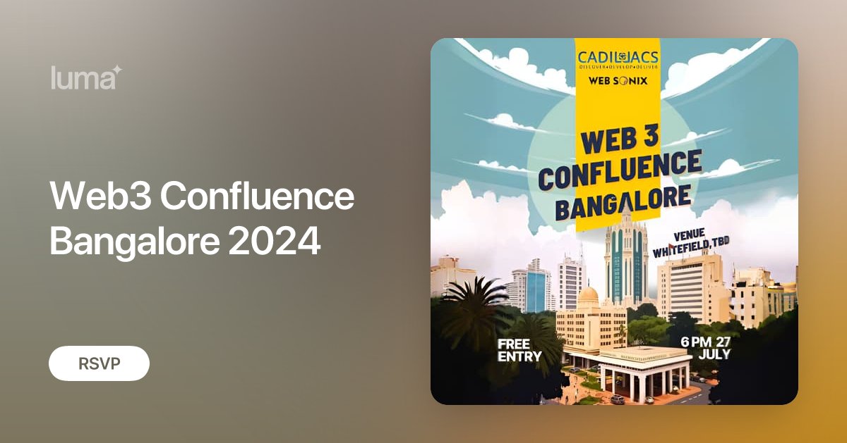 web3_events's tweet card. 🎉 Get Ready for Web3 Confluence! 🎉 📅 Date: July 27, 2024 🕕 Time: 6:00 PM - 9:00 PM 📍 Location: Dock66, Whitefield, Bengaluru 🍔 Food and Refreshments…
