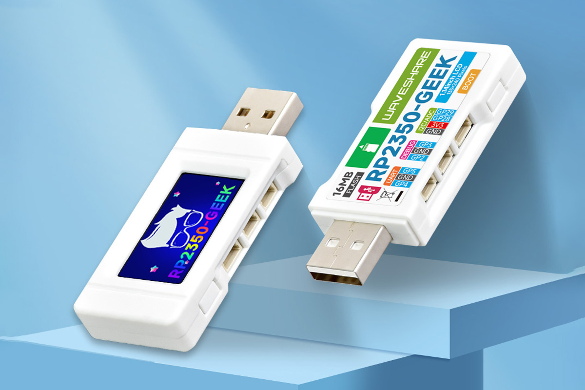 cnxsoft's tweet card. Waveshare has recently launched the RP2350-GEEK USB development board which can also be used as a debugger for Raspberry Pi boards and other Arm-based