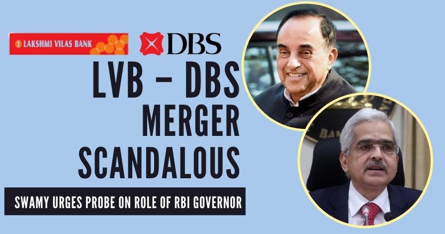 Swamy39's tweet card. Swamy writes to the PM, requests a CBI probe on the actions of RBI officials and Governor in this LVB-DBS merger deal