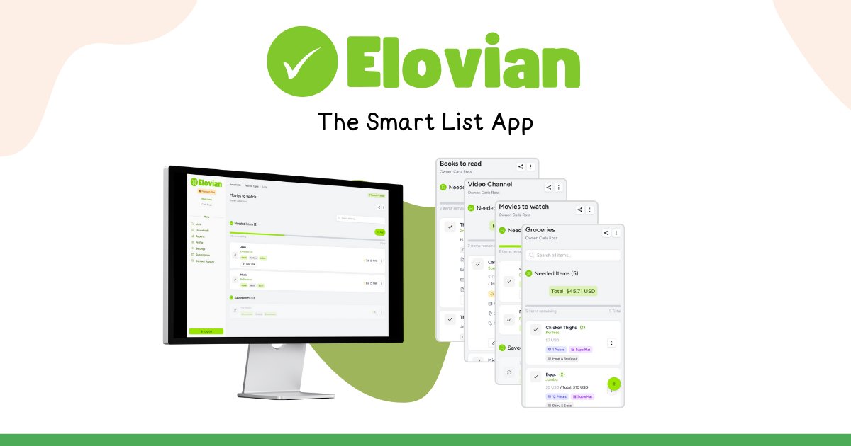 intiandtheweb's tweet card. Manage Any List Type with Elovian. Create, organize, and track lists of any kind effortlessly.
