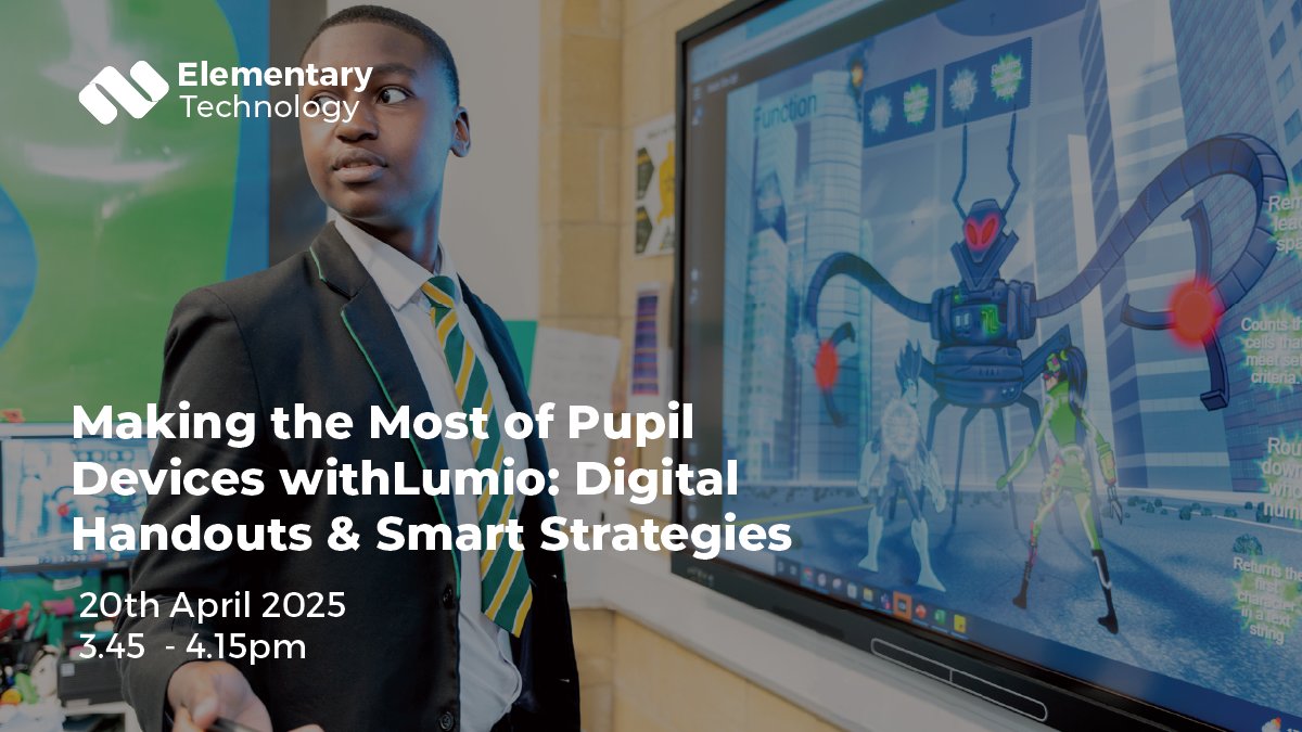 ElementaryAV's tweet card. Save time, reduce paper and boost engagement with pupil devices and Lumio.