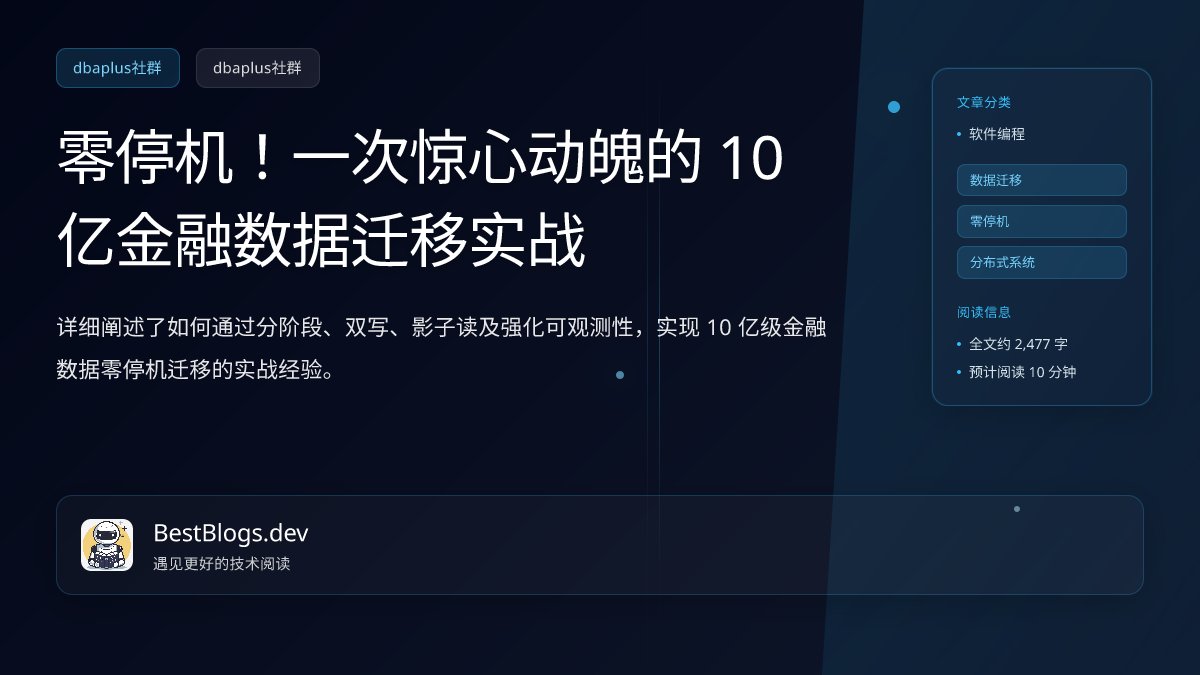 hongming731's tweet card. 详细阐述了如何通过分阶段、双写、影子读及强化可观测性，实现 10 亿级金融数据零停机迁移的实战经验。