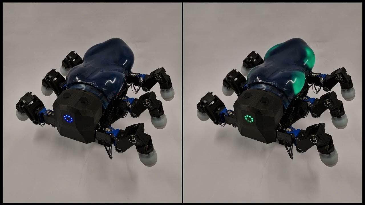SDUSoftRobotics's tweet card. Adding Dynamic Light to a Hexapod Robot with a Soft Skin | Robotics...