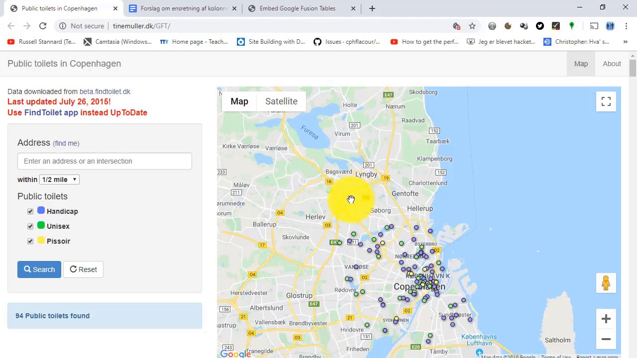 tinemuller's tweet card. Københavns kommune - FindToilet - FusionTables - Toilettyper