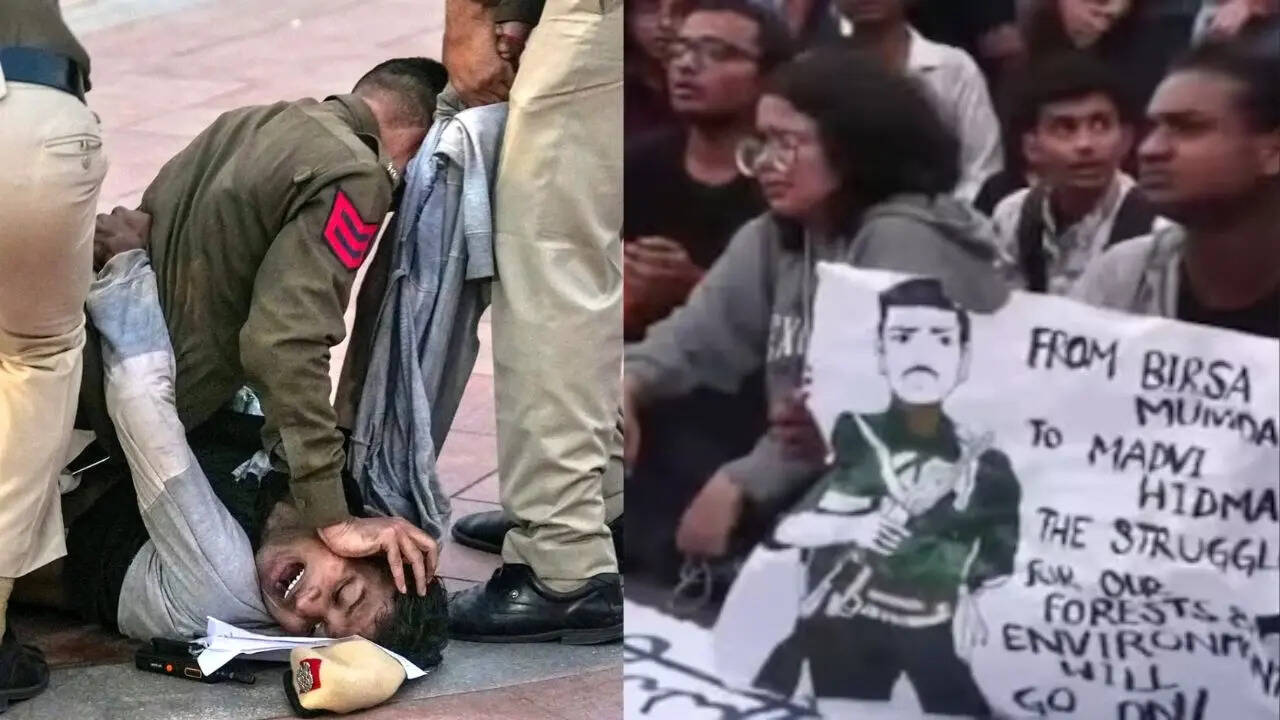 revfuryy's tweet card. Delhi Police were caught off guard when a protest at India Gate, initially believed to be over rising AQI, turned out to be a demonstration supporting slain Maoist leader Madhvi Hidma. Over 15...