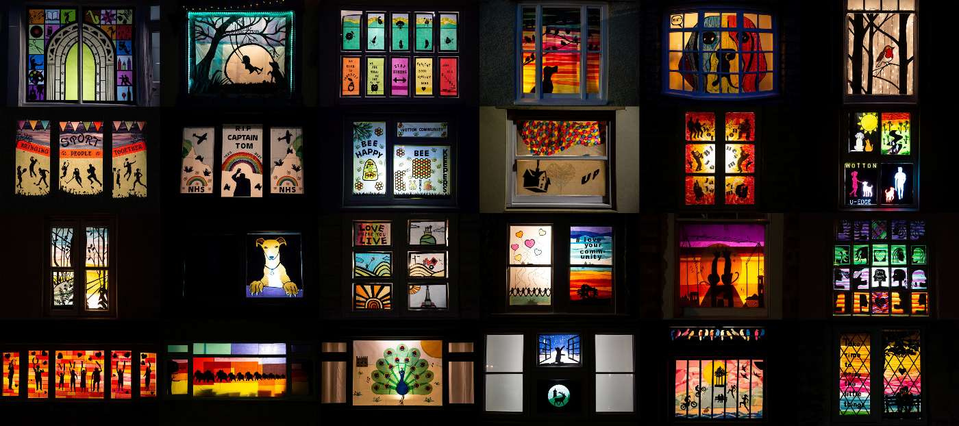 nynsnotes's tweet card. A tight-knit community in the English Cotswolds has been giving hope to people by popping stained glass-like paper art in windows.