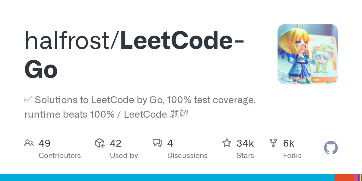 githubgod's tweet card. ✅ Solutions to LeetCode by Go, 100% test coverage, runtime beats 100% / LeetCode 题解 - halfrost/LeetCode-Go