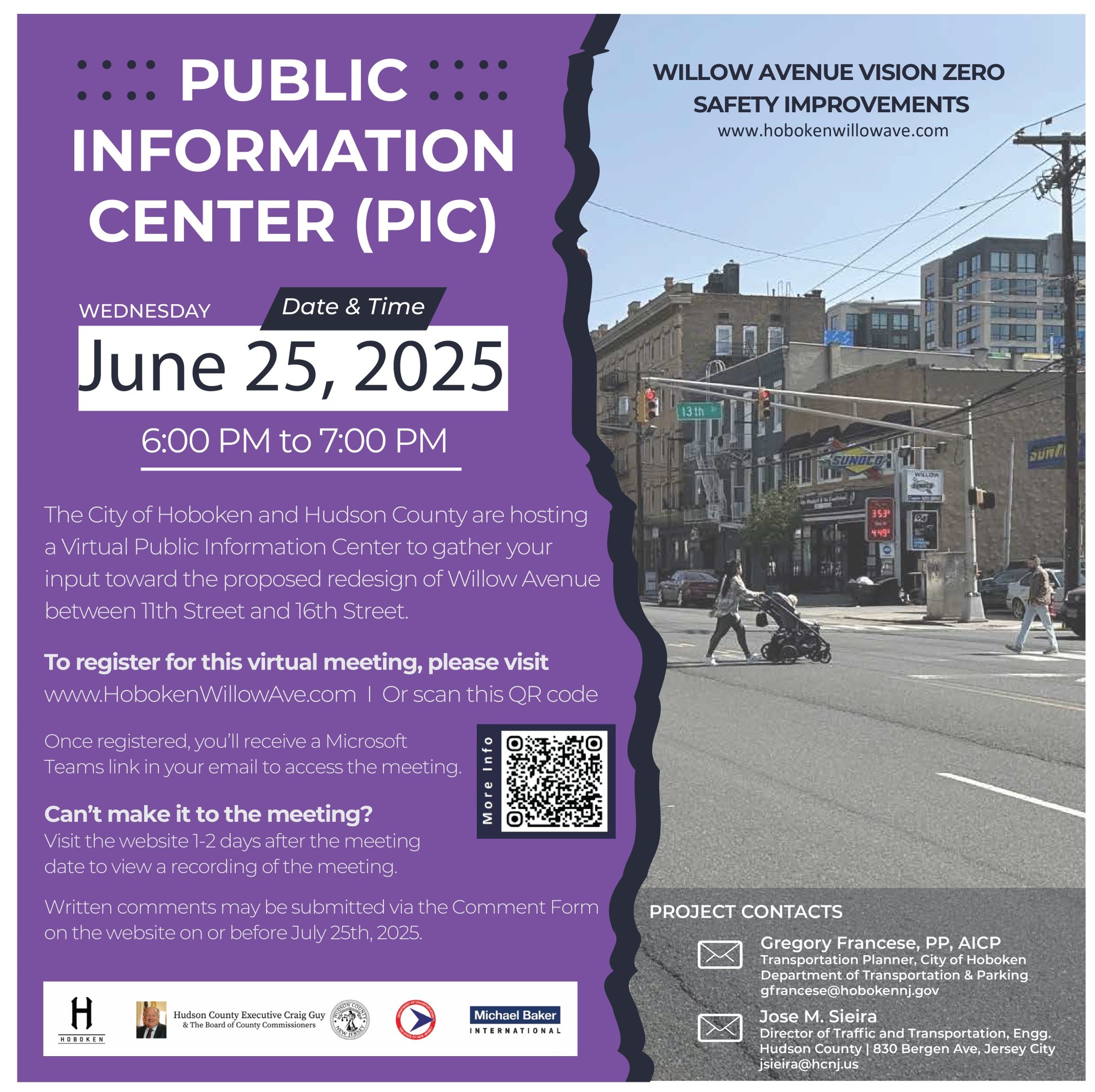 VisionZeroTrans's tweet card. Register for the June 25 meeting to provide feedback on potential upgrades to Willow Avenue!