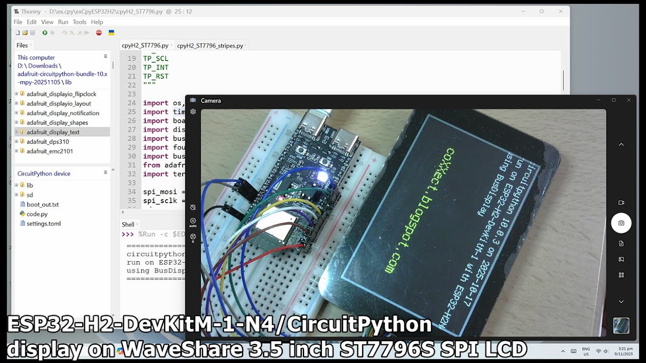 KcCoxxect's tweet card. ESP32-H2-DevKitM-1-N4/CircuitPython display on WaveShare 3.5 inch...