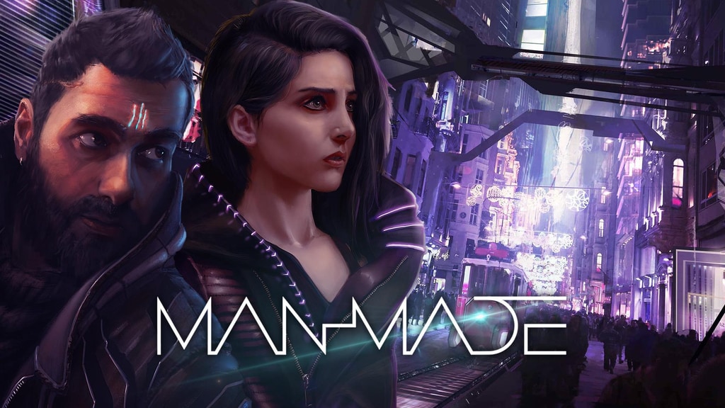 Helixx_vr's tweet card. ManMade is an adventure game set in 2050's AI-ruled dystopian world. Play as different characters to learn and shape their stories.