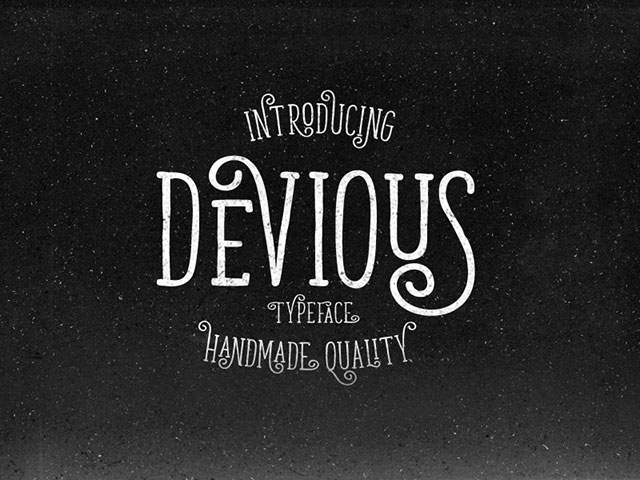 DesignBeagle's tweet card. Today we're happy to bring you Devious Typeface, a new font with a simple, minimalistic, retro and vintage feel. It's full of alternative characters available via Open Type features.