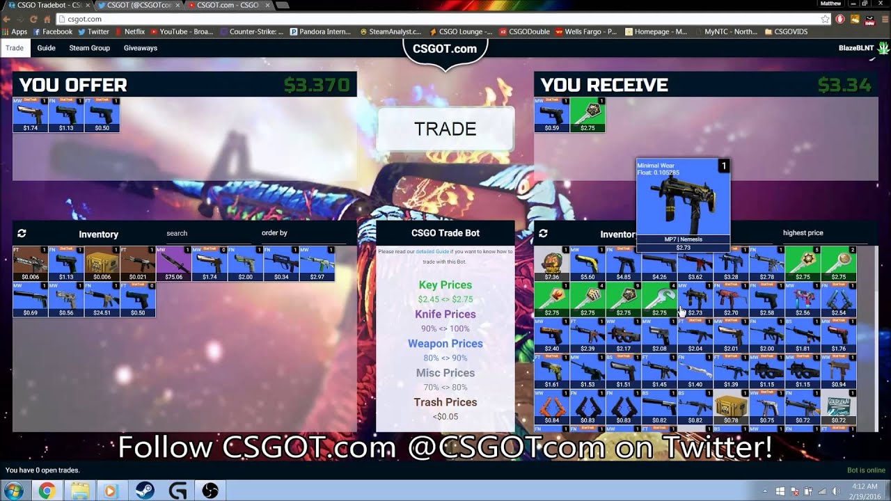 CSGOTcom's tweet card. CSGOT.com: A convenient trading website!