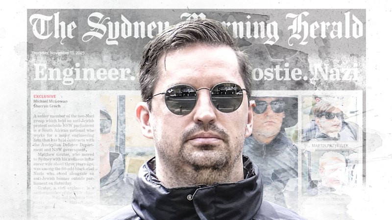 Tony_Burke's tweet card. Civil engineer Matthew Gruter was one of 60-odd black-clad neo-Nazis who staged a made-for-social-media rally on Macquarie Street this month.