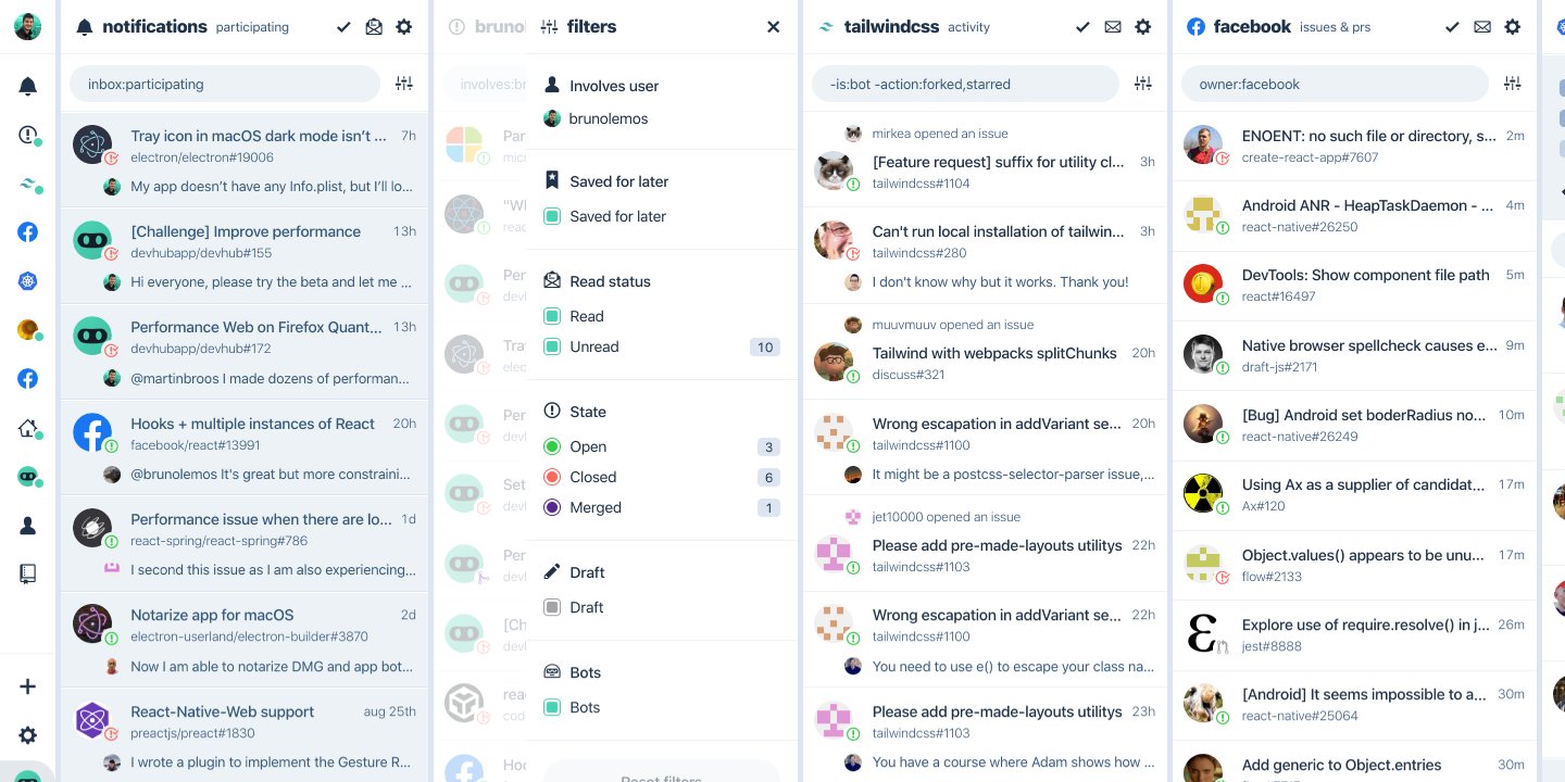 brunolemos's tweet card. TweetDeck for GitHub - Filter Issues, Activities & Notifications - Web, Mobile & Desktop with 99% code sharing between them - devhubapp/devhub