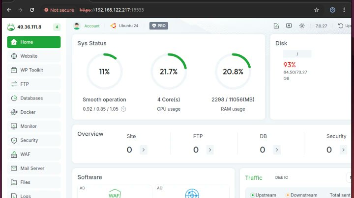 tecmint's tweet card. In this article, we set up aaPanel on Ubuntu 24.04, configure the firewall, and get you into the web dashboard so you can manage your server without commands.