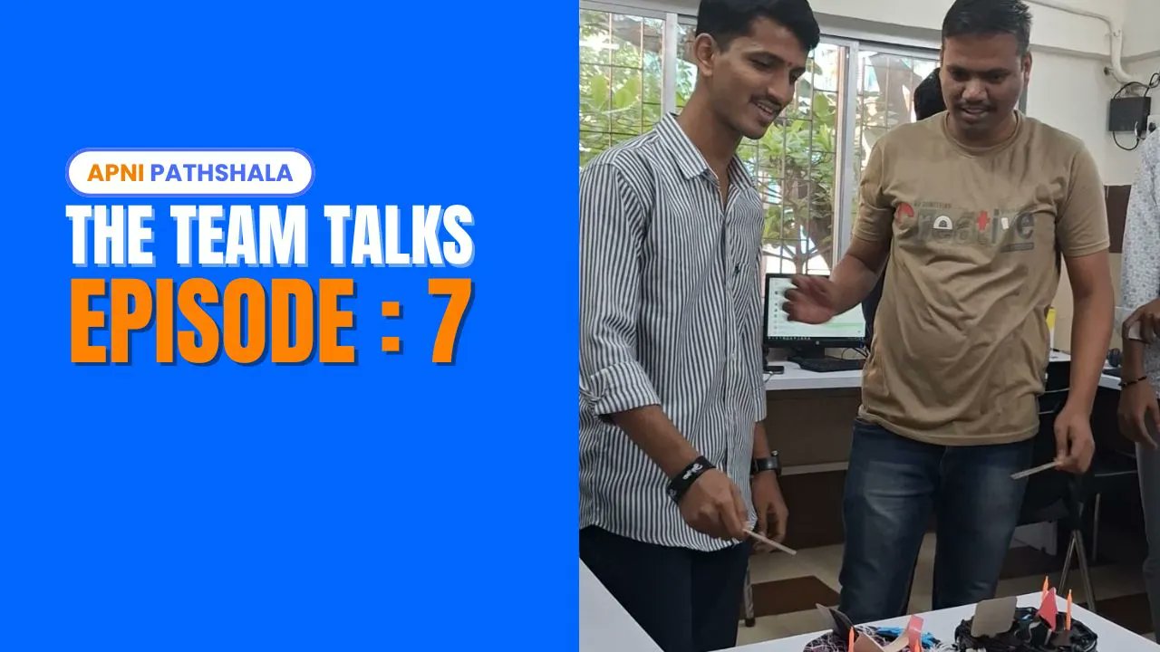 apnipathshala_'s tweet card. Apni Pathshala presents Team Talks Ep 7 covering POD work, tech updates, student safety, computer deployments, and digital outreach wins.