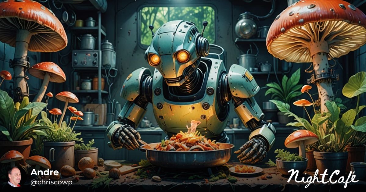 mistergenerous's tweet card. Creation: "Quirky robot chef" by Andre