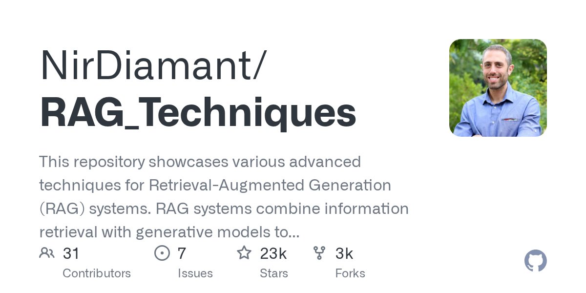 clxymox's tweet card. This repository showcases various advanced techniques for Retrieval-Augmented Generation (RAG) systems. RAG systems combine information retrieval with generative models to provide accurate and cont...