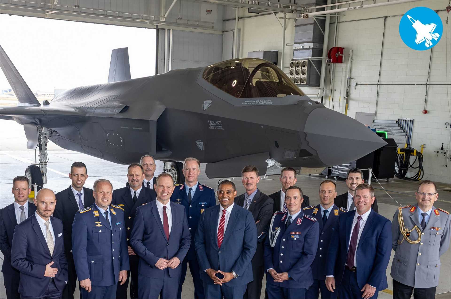 ArmyRecognition's tweet card. Germany’s First F-35A Fighter Jet Reaches Production Milestone at Lockheed Martin facility in U.S.
