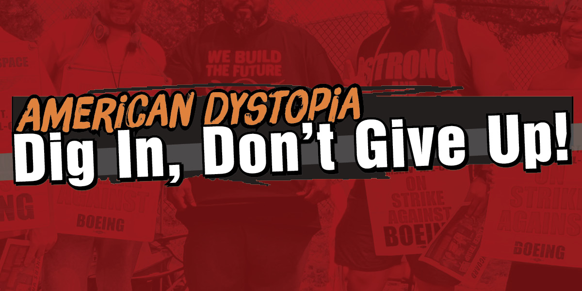 PRL_library's tweet card. American Dystopia | Dig In, Don’t Give Up!